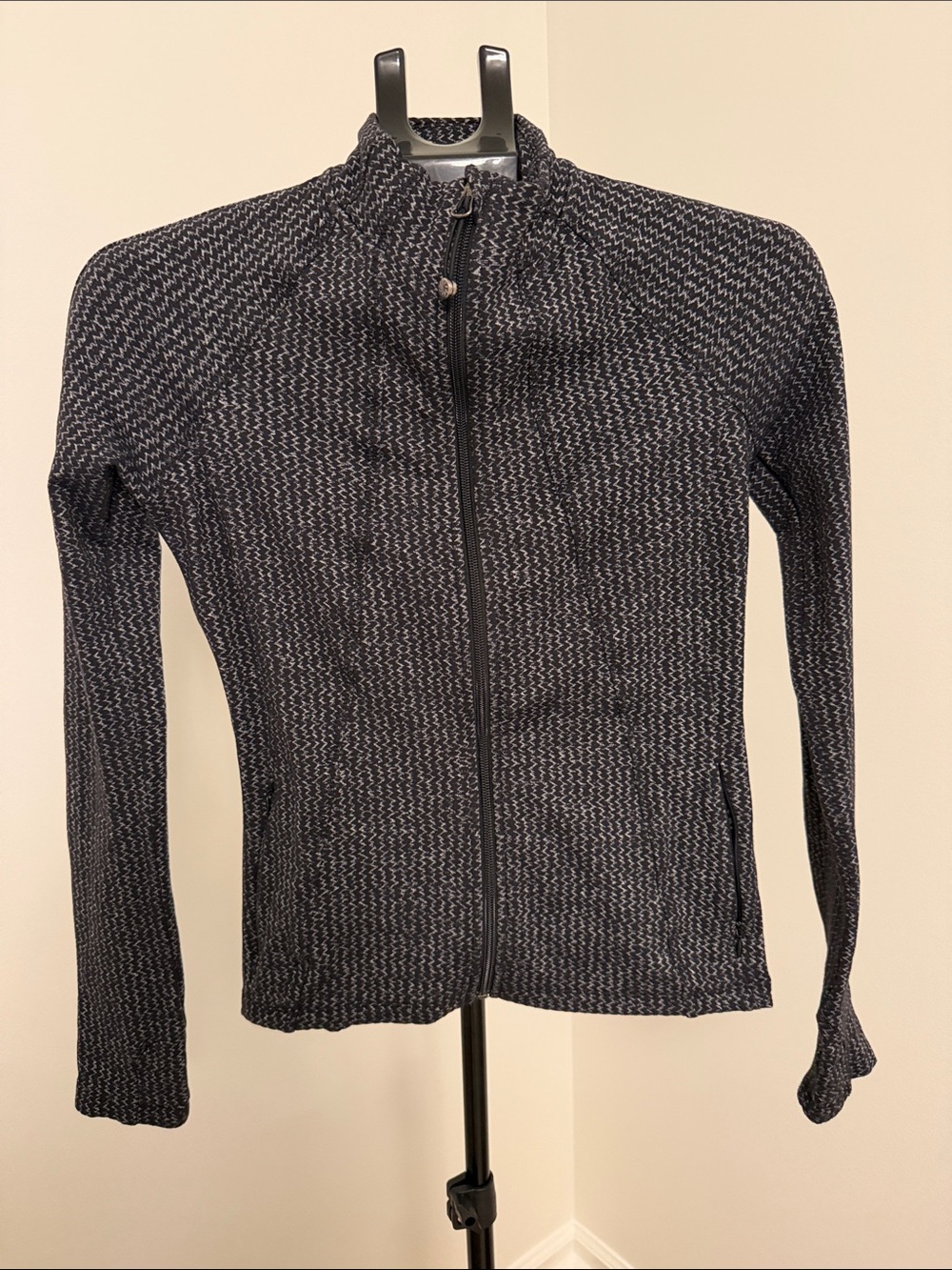 Athleta Navy and Gray Full-Zip Knit Jacket